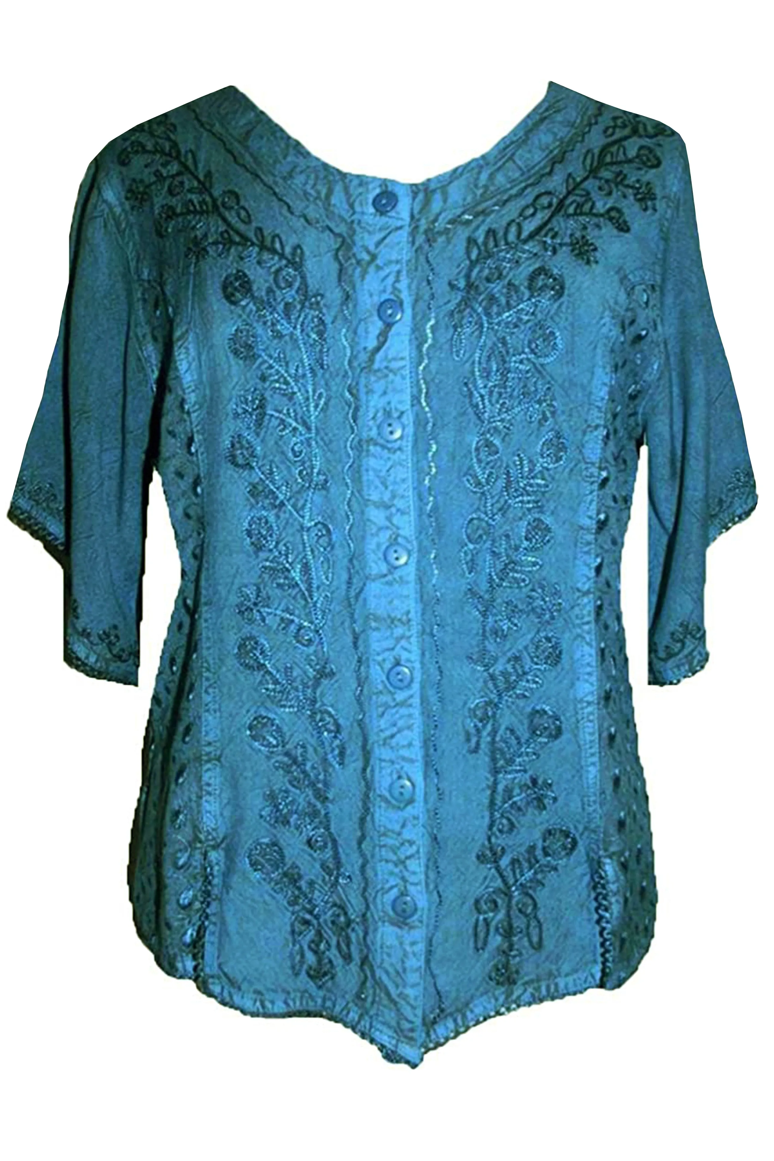 125 B Scooped Neck Medieval  Embroidered Blouse Top