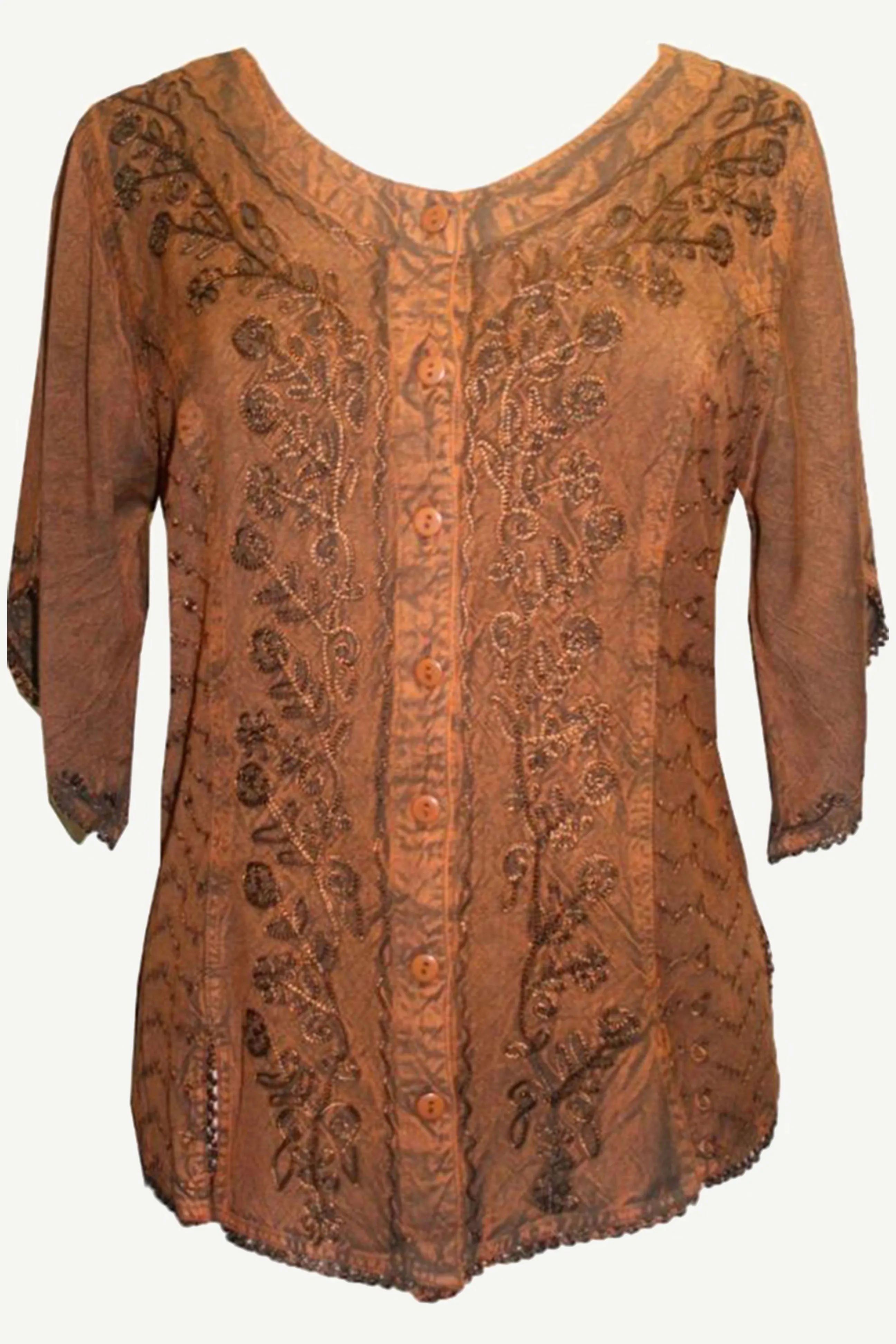 125 B Scooped Neck Medieval  Embroidered Blouse Top