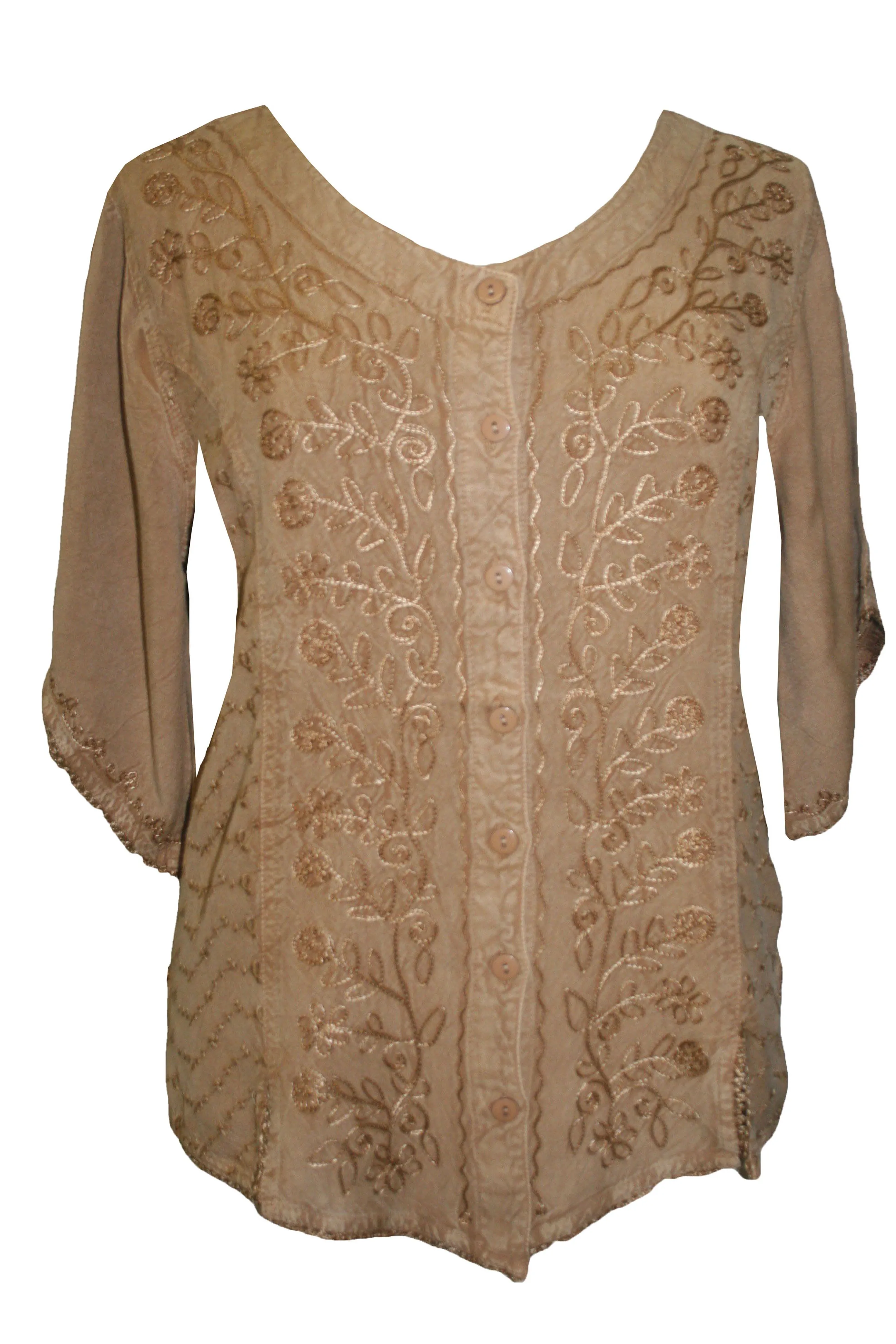 125 B Scooped Neck Medieval  Embroidered Blouse Top