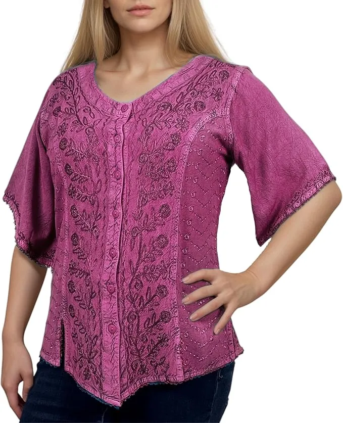 125 B Scooped Neck Medieval  Embroidered Blouse Top