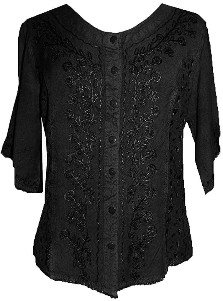 125 B Scooped Neck Medieval  Embroidered Blouse Top