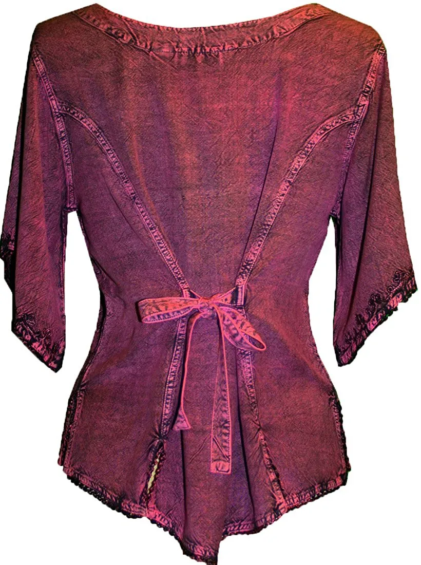 125 B Scooped Neck Medieval  Embroidered Blouse Top