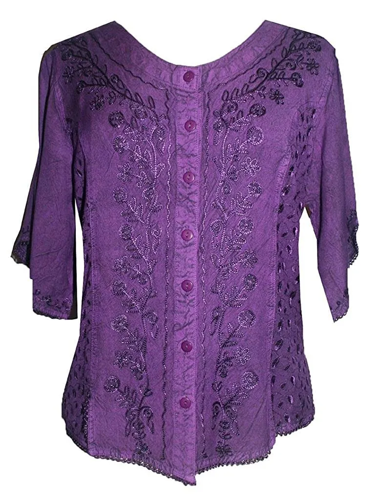 125 B Scooped Neck Medieval  Embroidered Blouse Top
