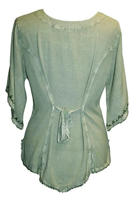 125 B Scooped Neck Medieval  Embroidered Blouse Top