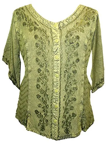 125 B Scooped Neck Medieval  Embroidered Blouse Top