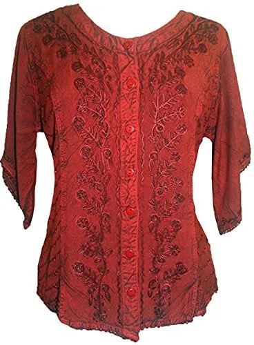 125 B Scooped Neck Medieval  Embroidered Blouse Top