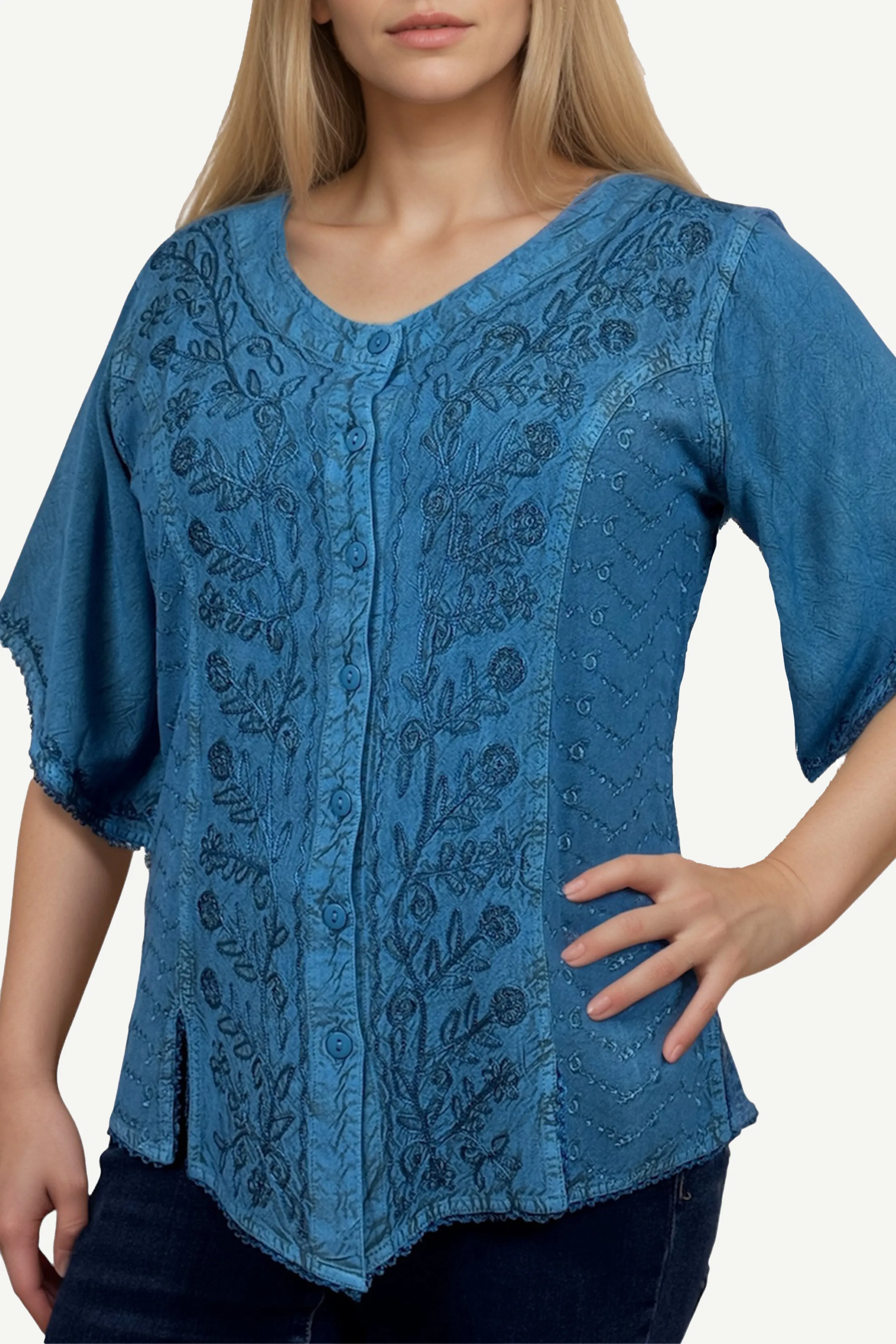 125 B Scooped Neck Medieval  Embroidered Blouse Top