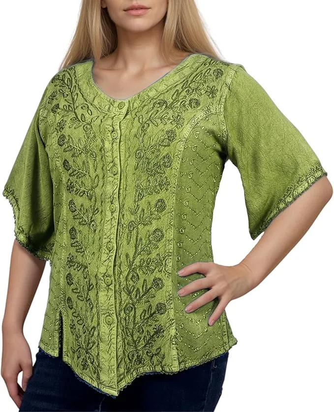 125 B Scooped Neck Medieval  Embroidered Blouse Top