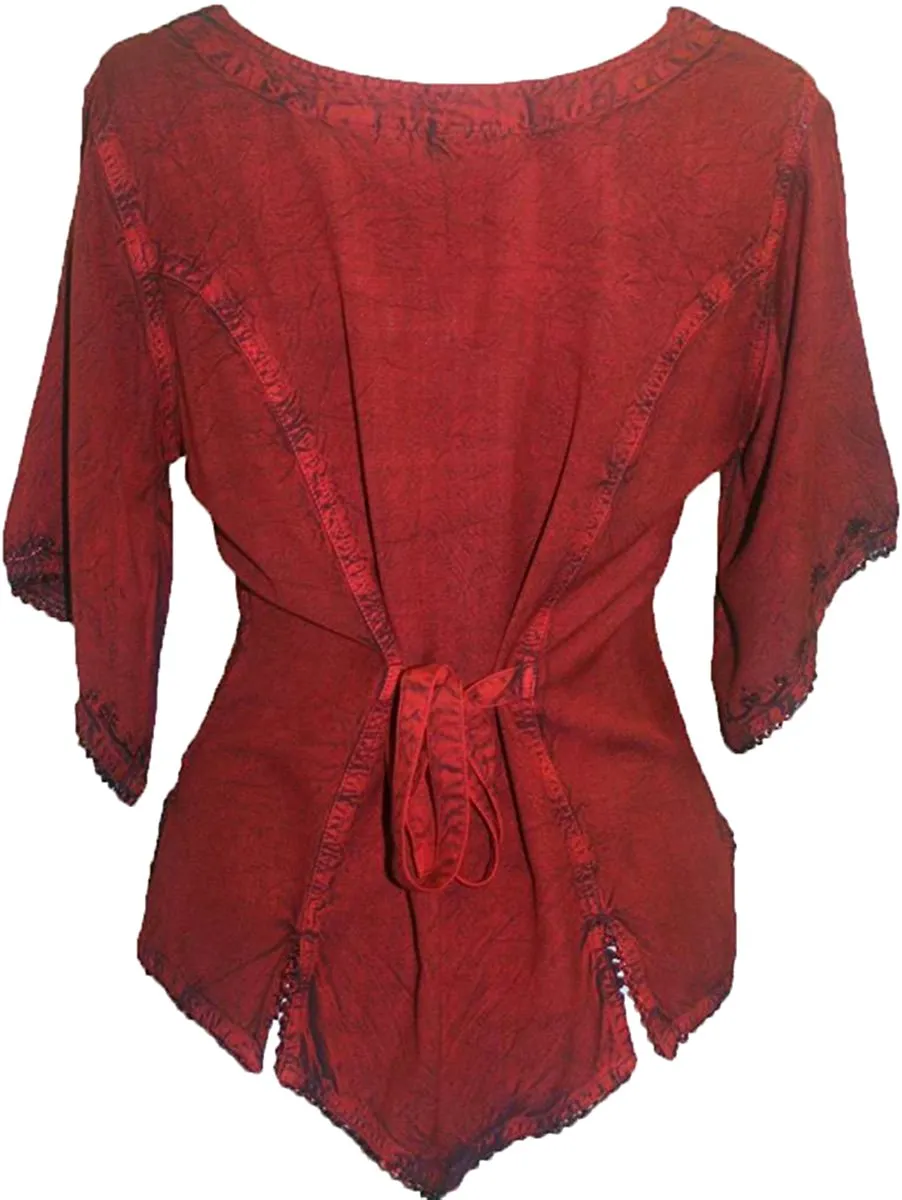125 B Scooped Neck Medieval  Embroidered Blouse Top