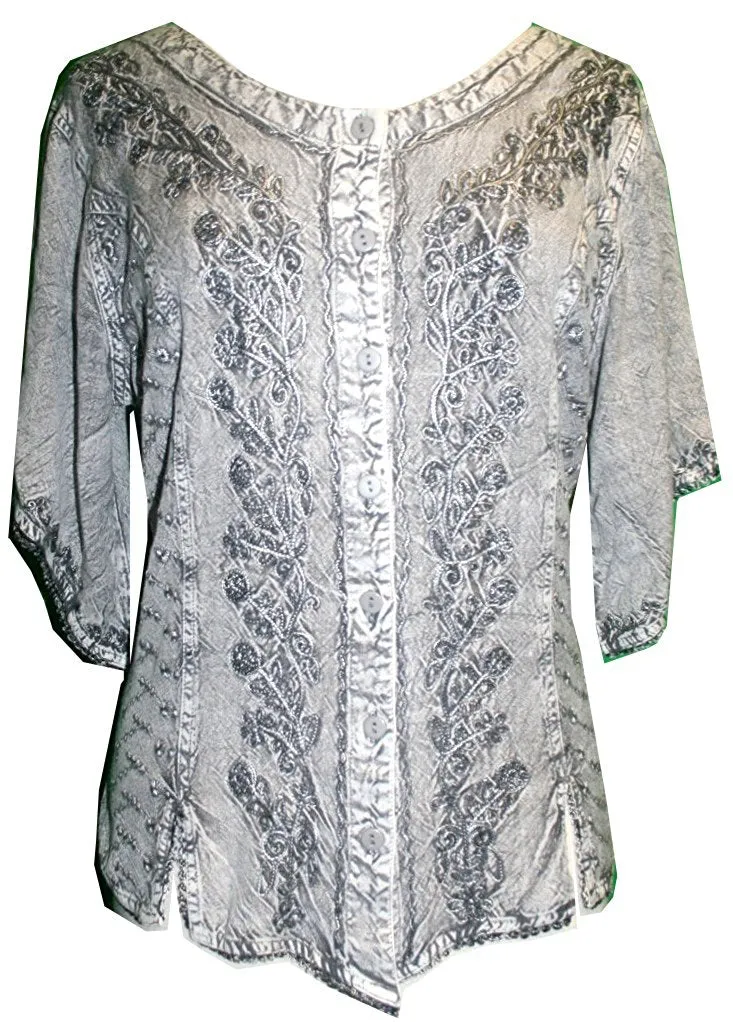 125 B Scooped Neck Medieval  Embroidered Blouse Top