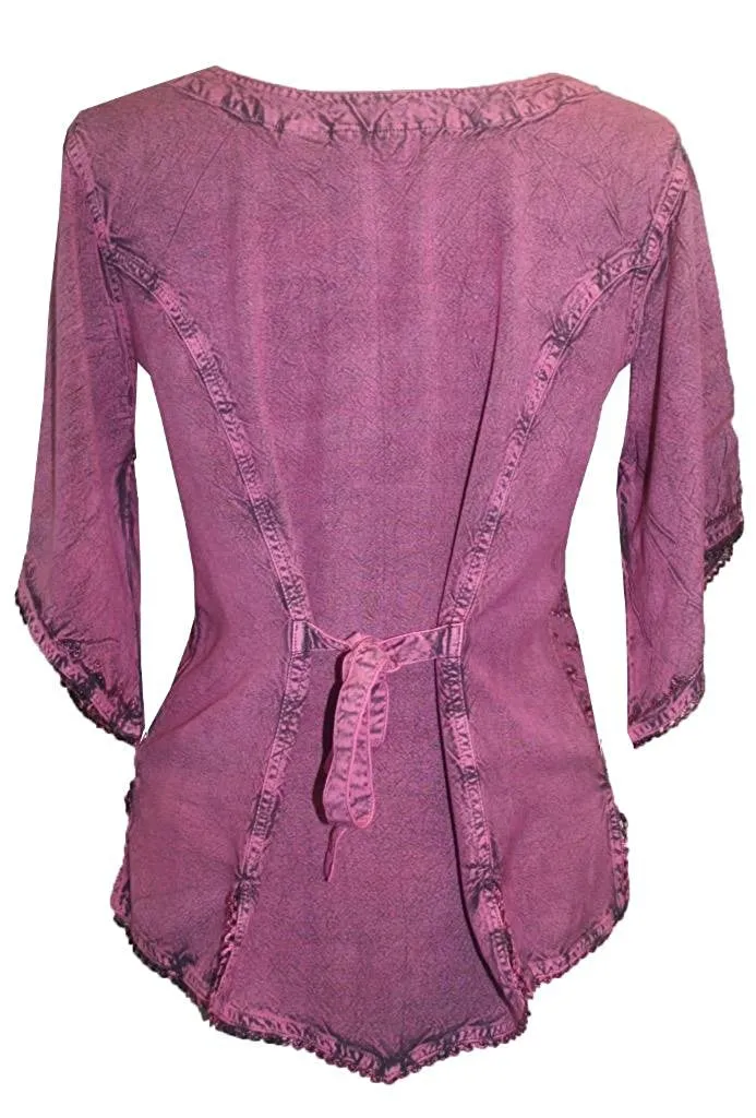 125 B Scooped Neck Medieval  Embroidered Blouse Top