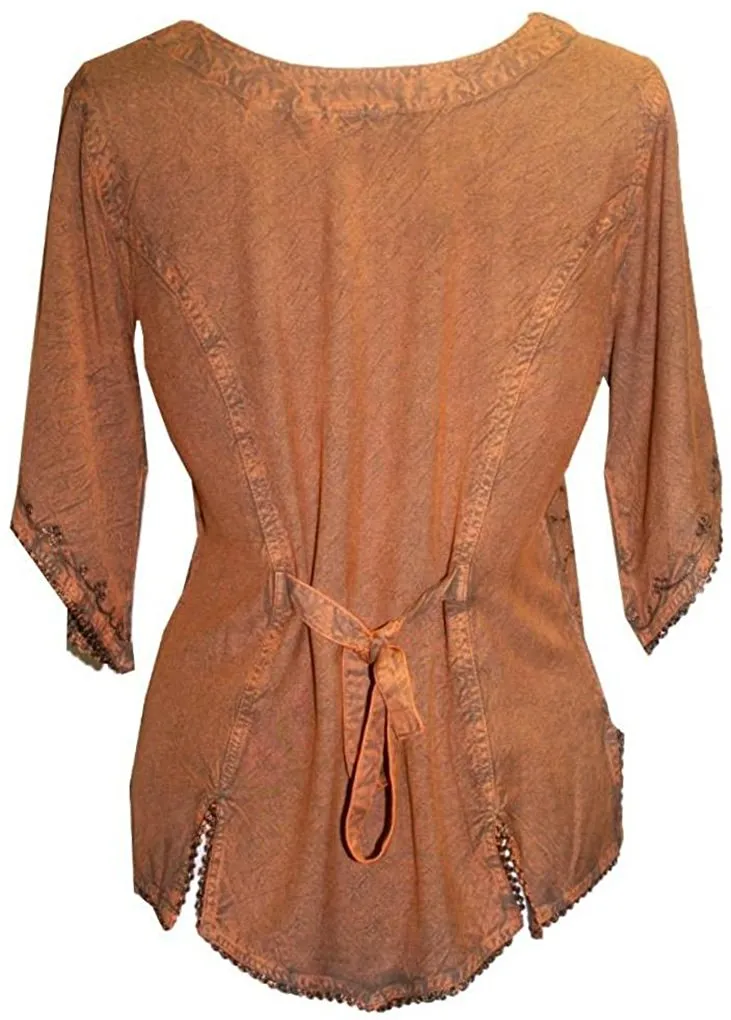 125 B Scooped Neck Medieval  Embroidered Blouse Top