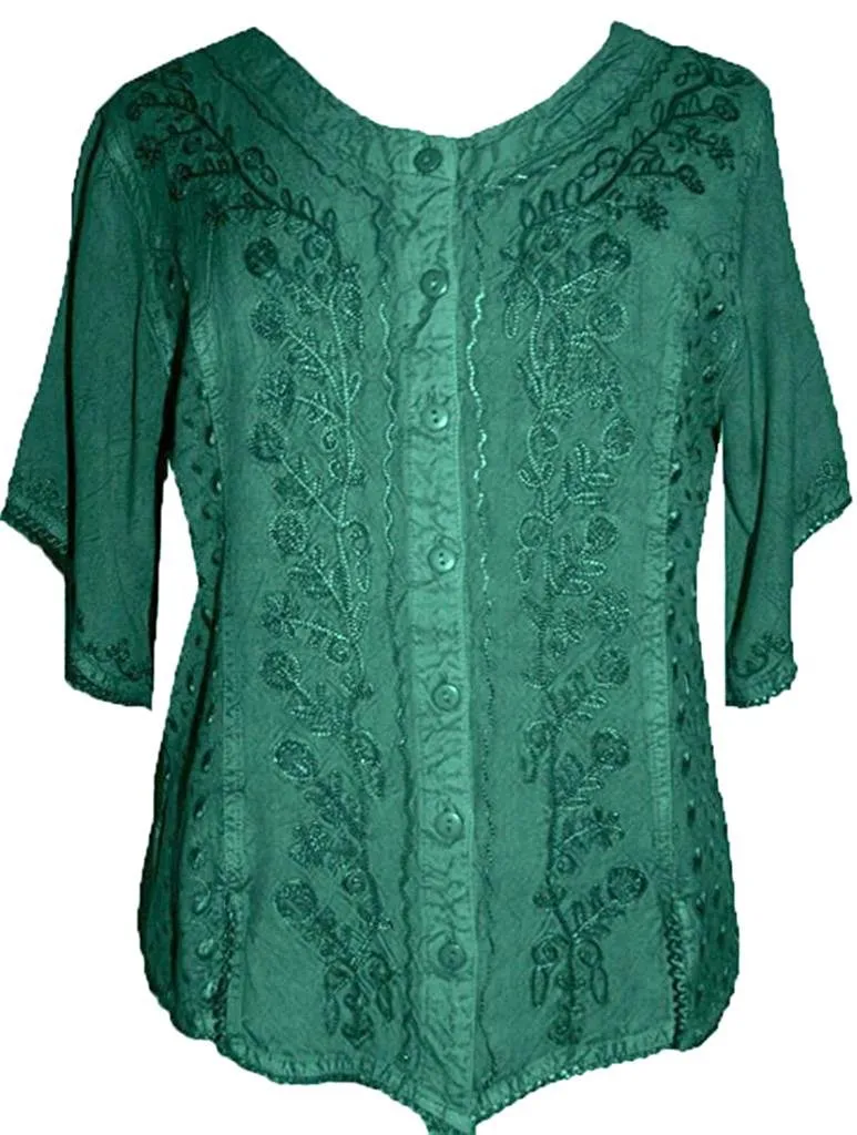 125 B Scooped Neck Medieval  Embroidered Blouse Top