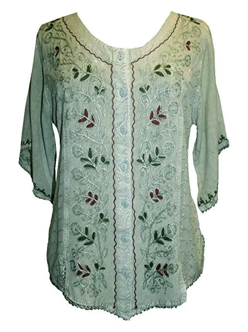 125 B Scooped Neck Medieval  Embroidered Blouse Top