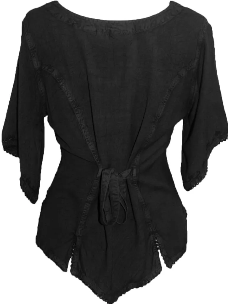 125 B Scooped Neck Medieval  Embroidered Blouse Top