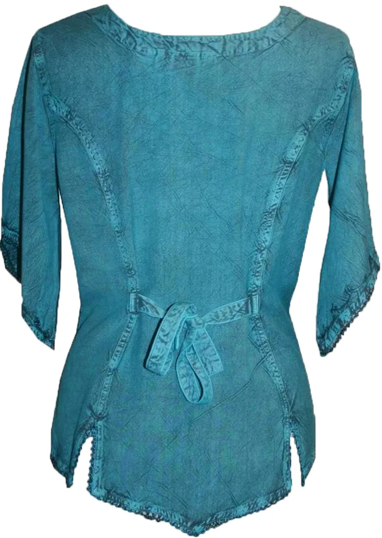 125 B Scooped Neck Medieval  Embroidered Blouse Top