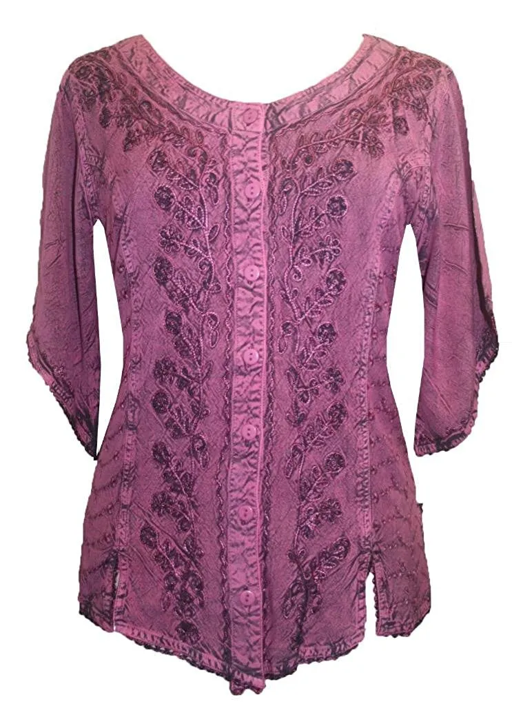 125 B Scooped Neck Medieval  Embroidered Blouse Top