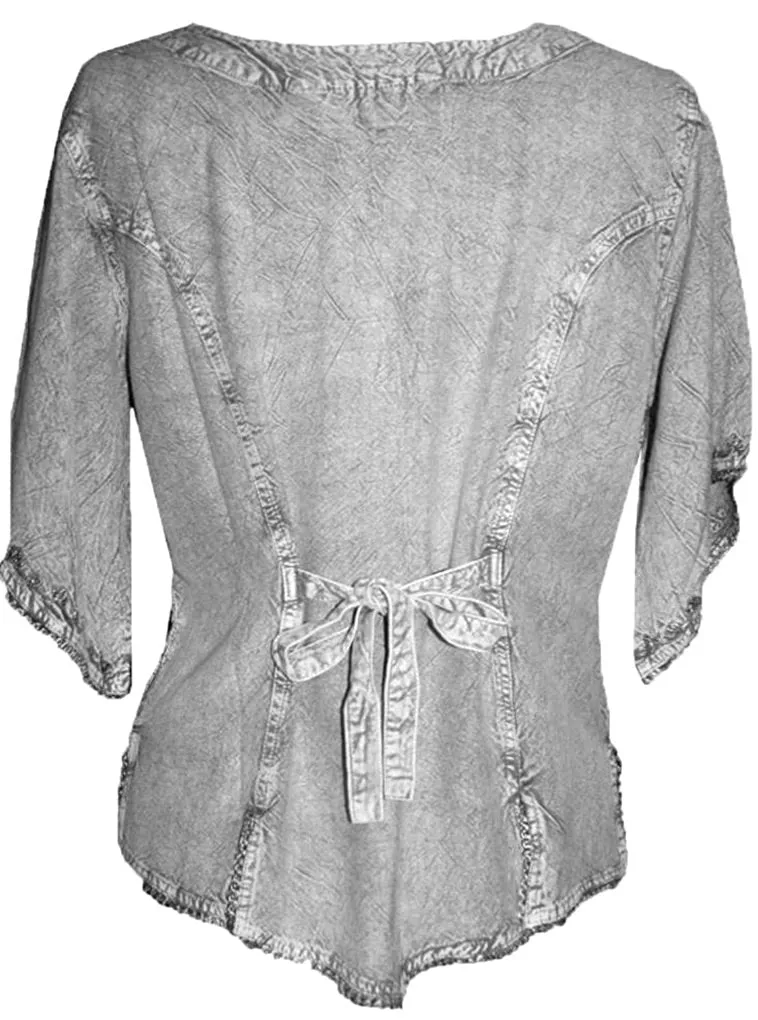 125 B Scooped Neck Medieval  Embroidered Blouse Top