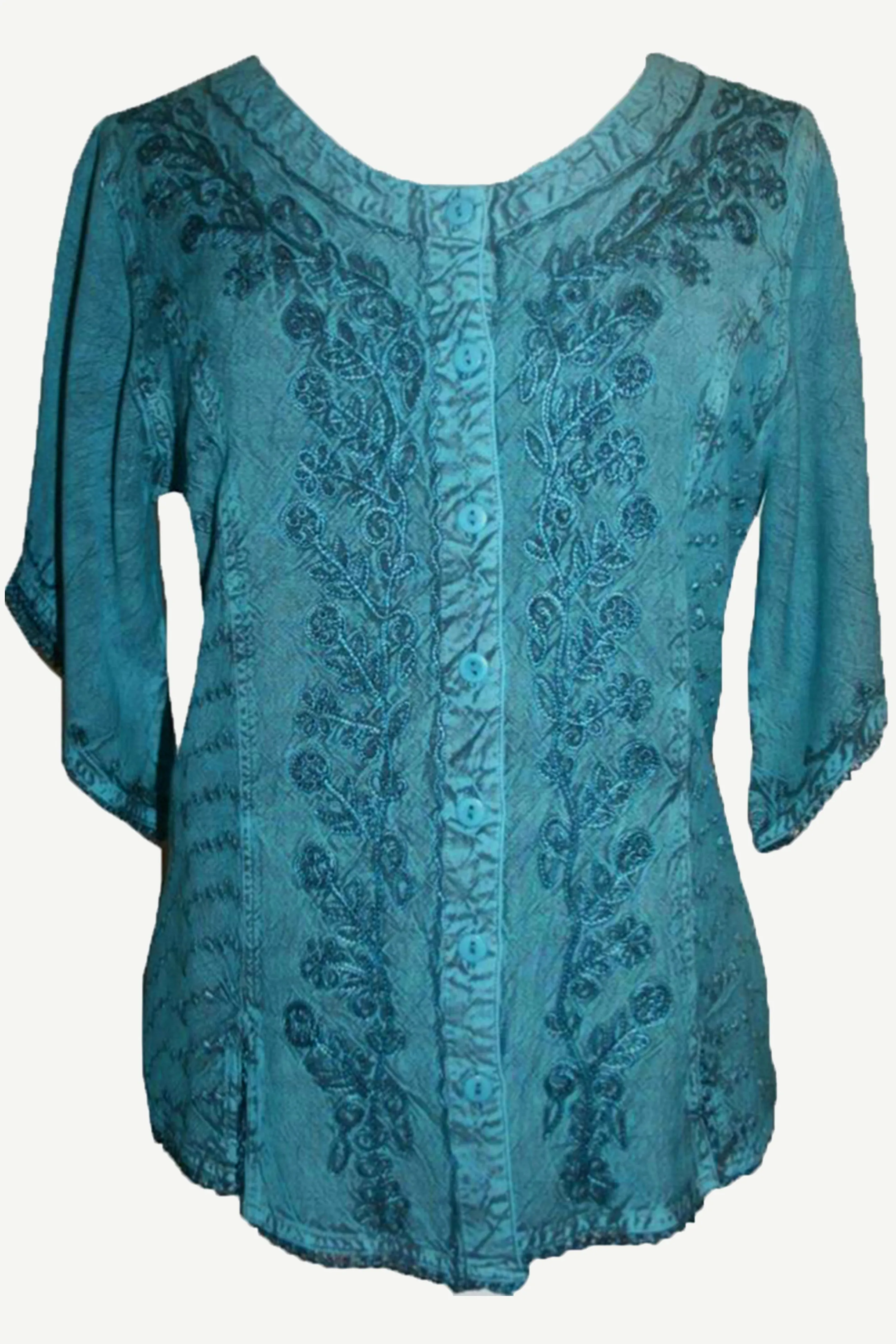 125 B Scooped Neck Medieval  Embroidered Blouse Top