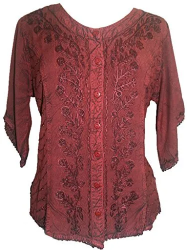 125 B Scooped Neck Medieval  Embroidered Blouse Top