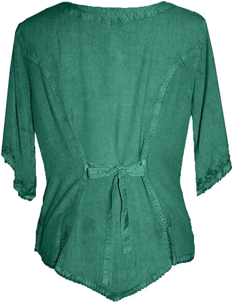 125 B Scooped Neck Medieval  Embroidered Blouse Top