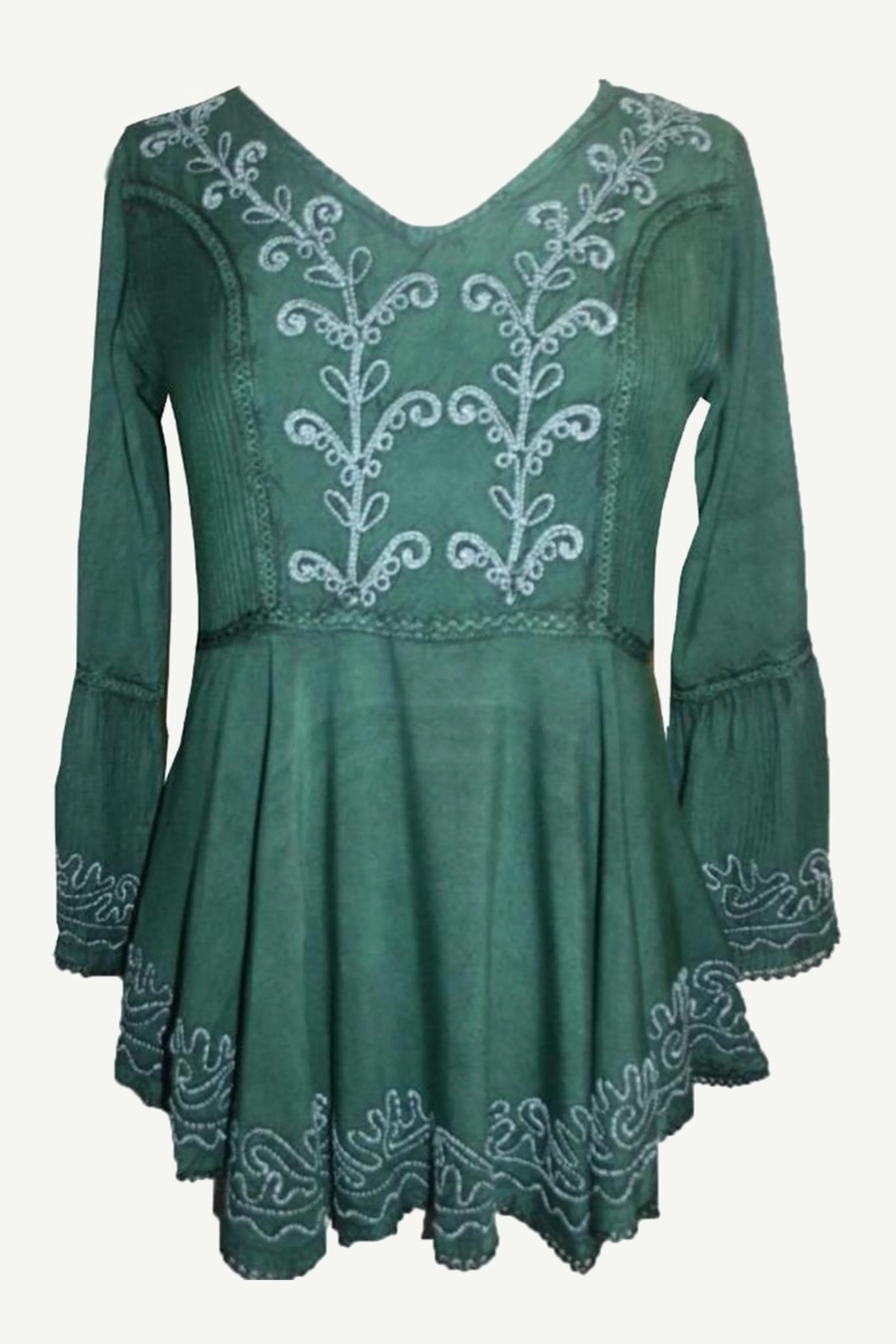 133 B White Floral Embroidered Medieval Gothic Tunic Blouse