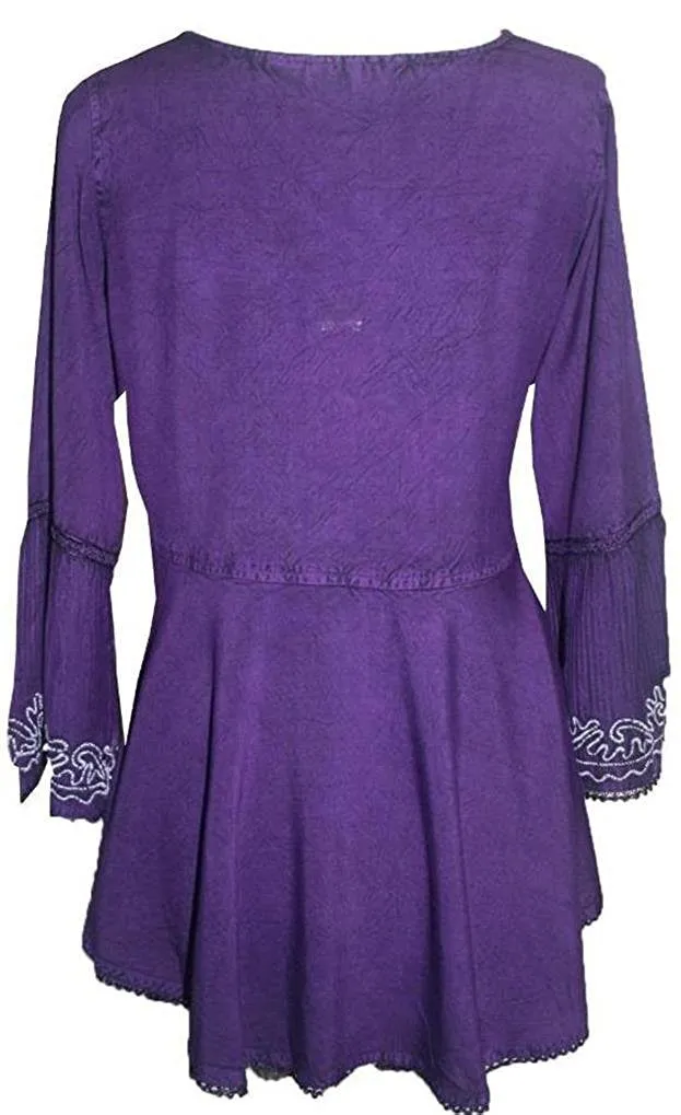 133 B White Floral Embroidered Medieval Gothic Tunic Blouse