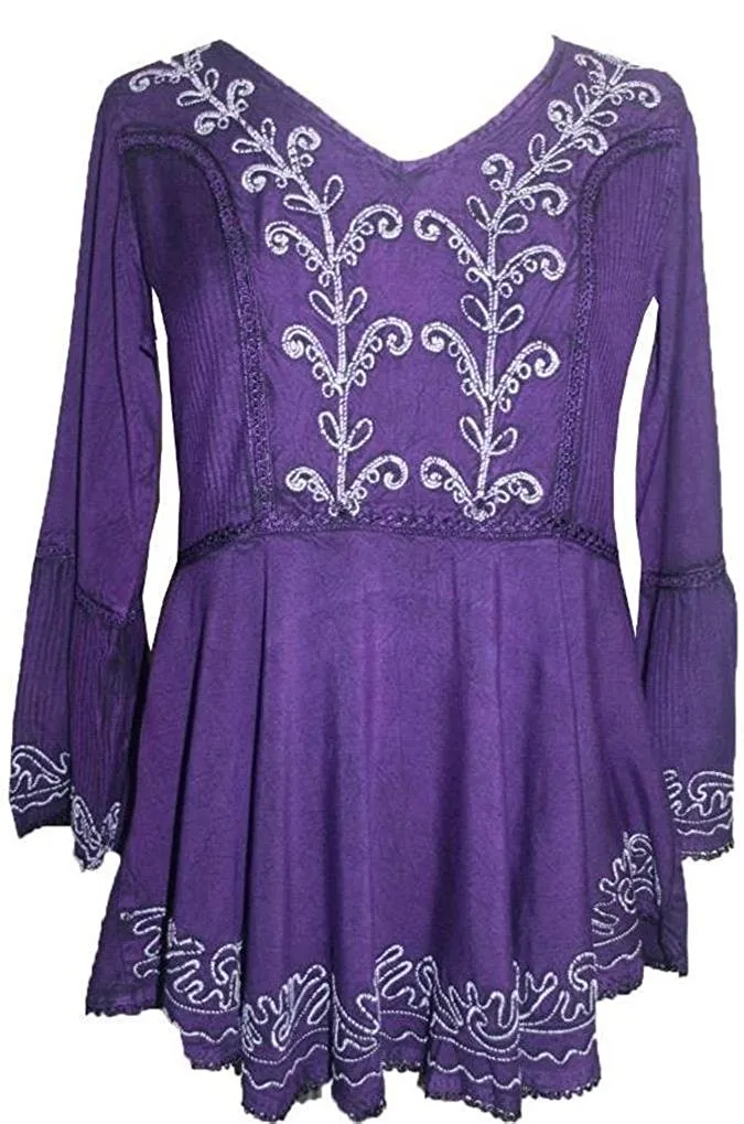 133 B White Floral Embroidered Medieval Gothic Tunic Blouse