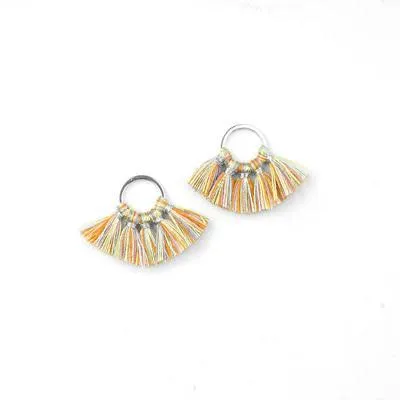 19x29mm Pastel Multi-Colored Fan Tassel on Silver Ring (1 Pair)