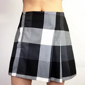 90S Y2K CHECK HIGH WAIST WAISTED SIDE DOUBLE PLEATS PLEATED SKIRT