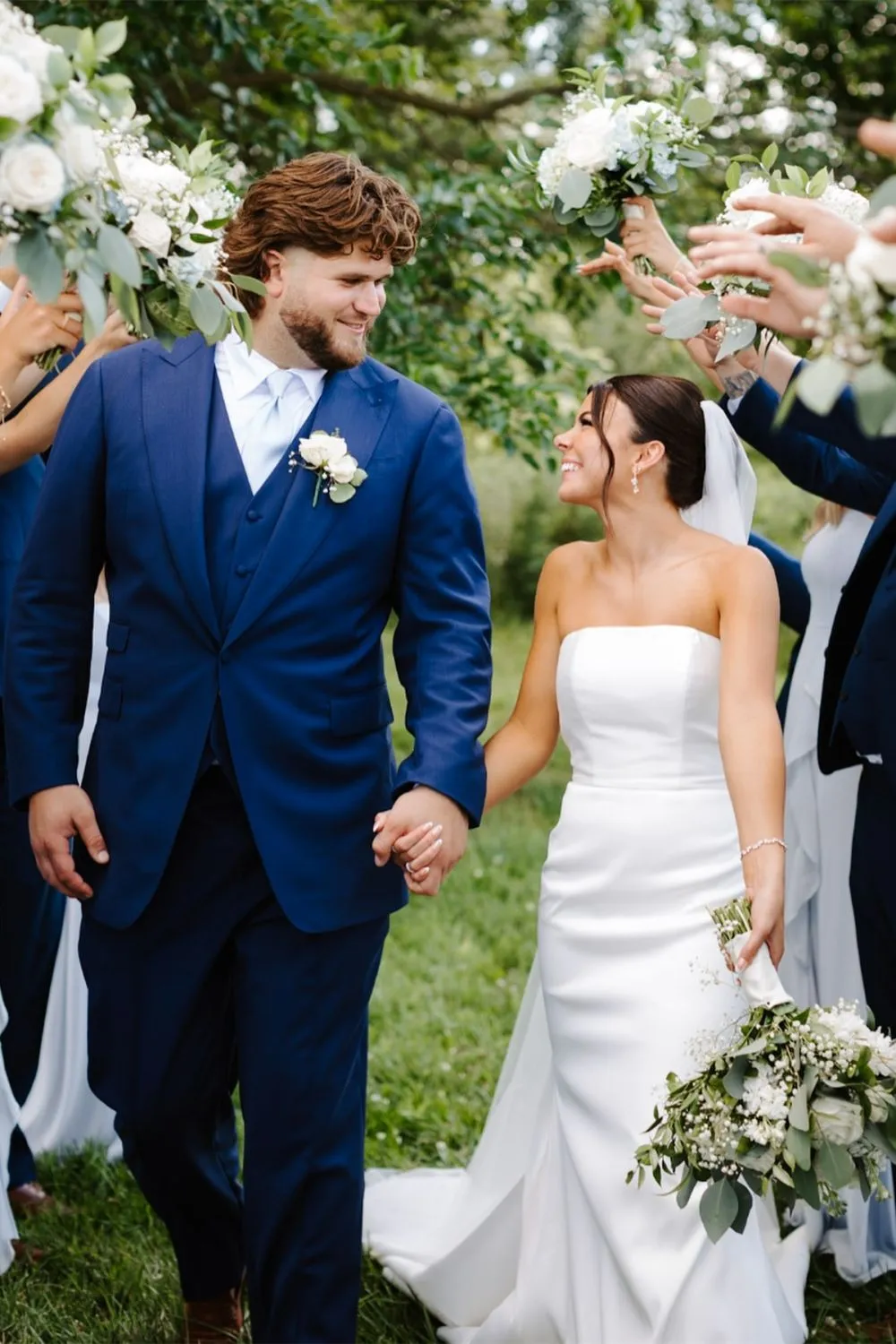 Beautiful A Line Strapless Mermaid White Long Bridal Dress with Button Up
