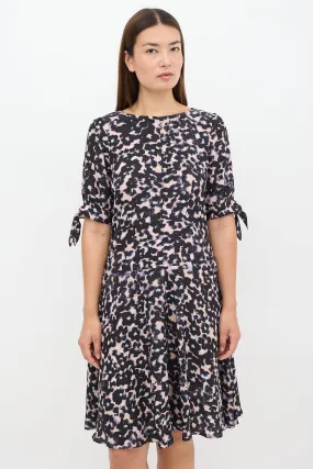 Black & Pink Silk Floral A-Line Dress