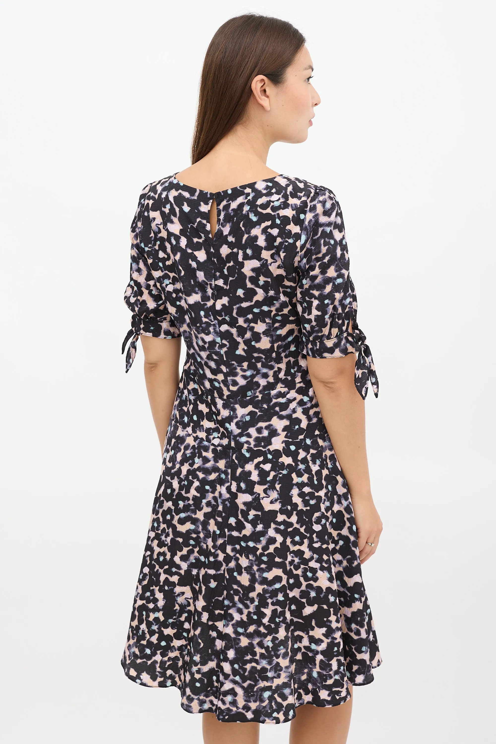 Black & Pink Silk Floral A-Line Dress