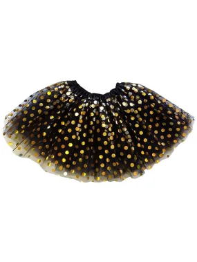 Black and Gold Polka Dot Tutu Skirt Costume for Girls, Women, Plus