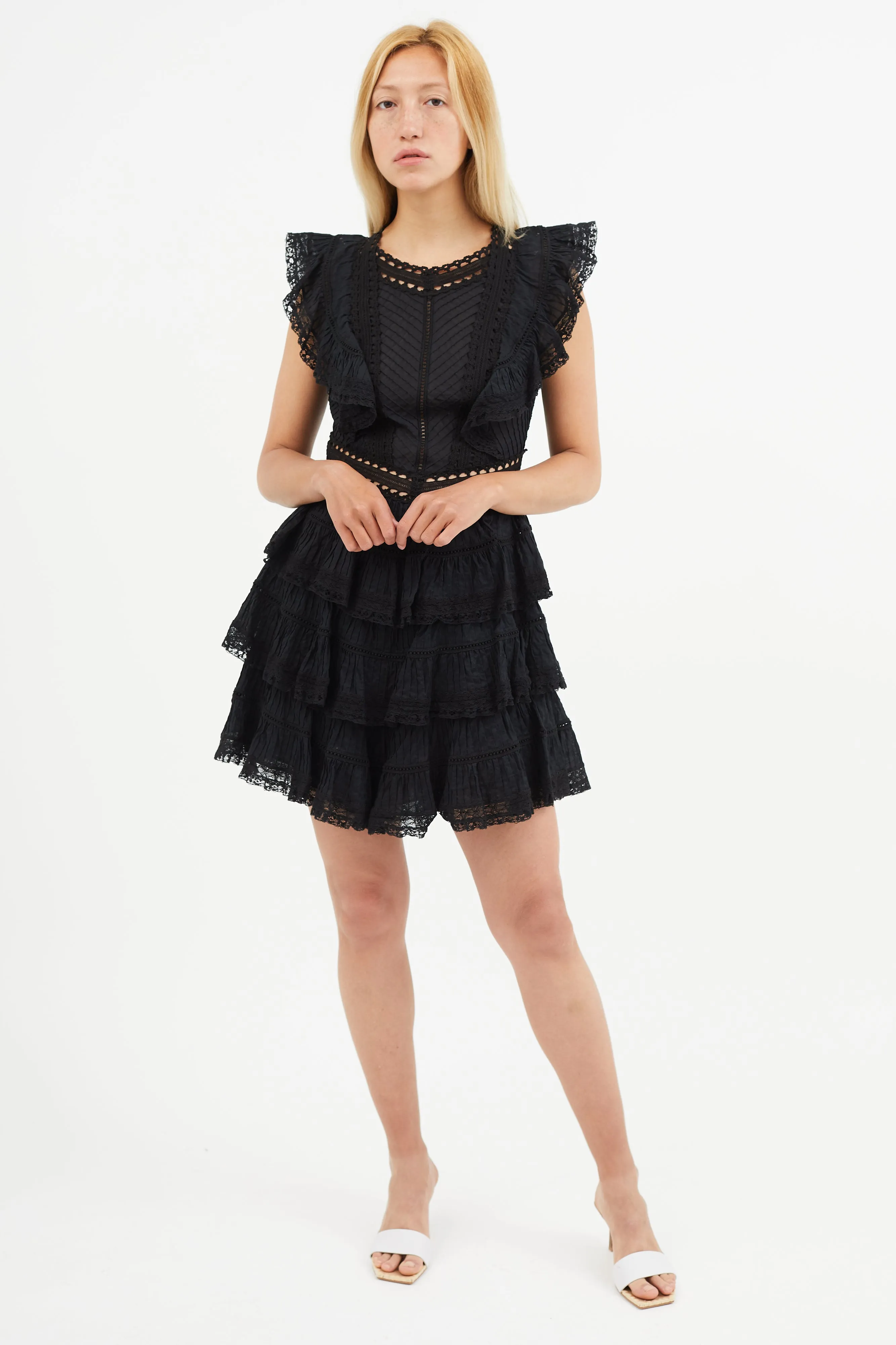 Black Ruffle Lace Mini Dress