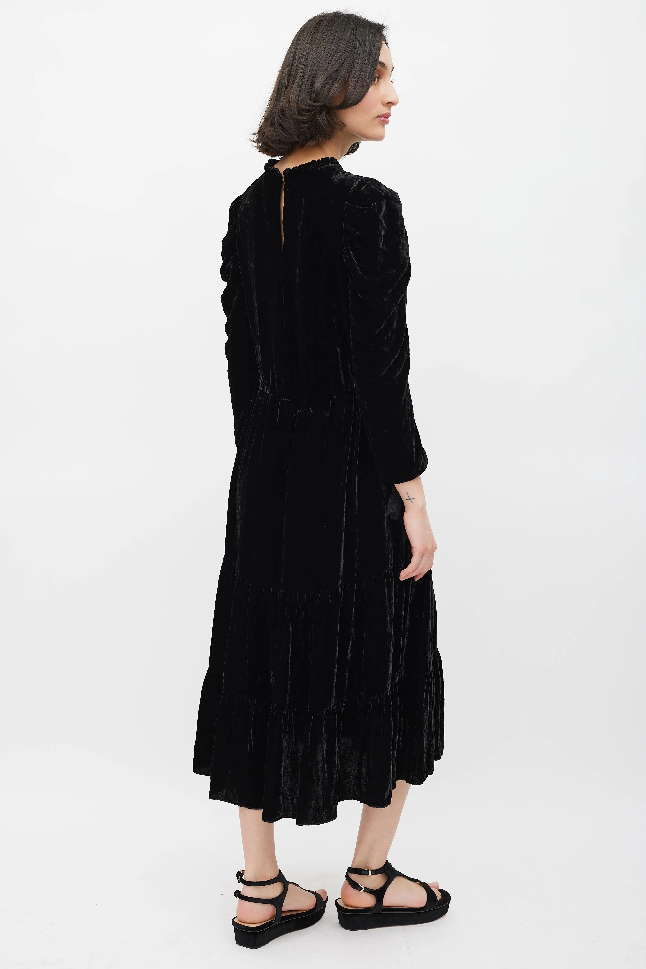 Black Velvet Puff Sleeve Dress