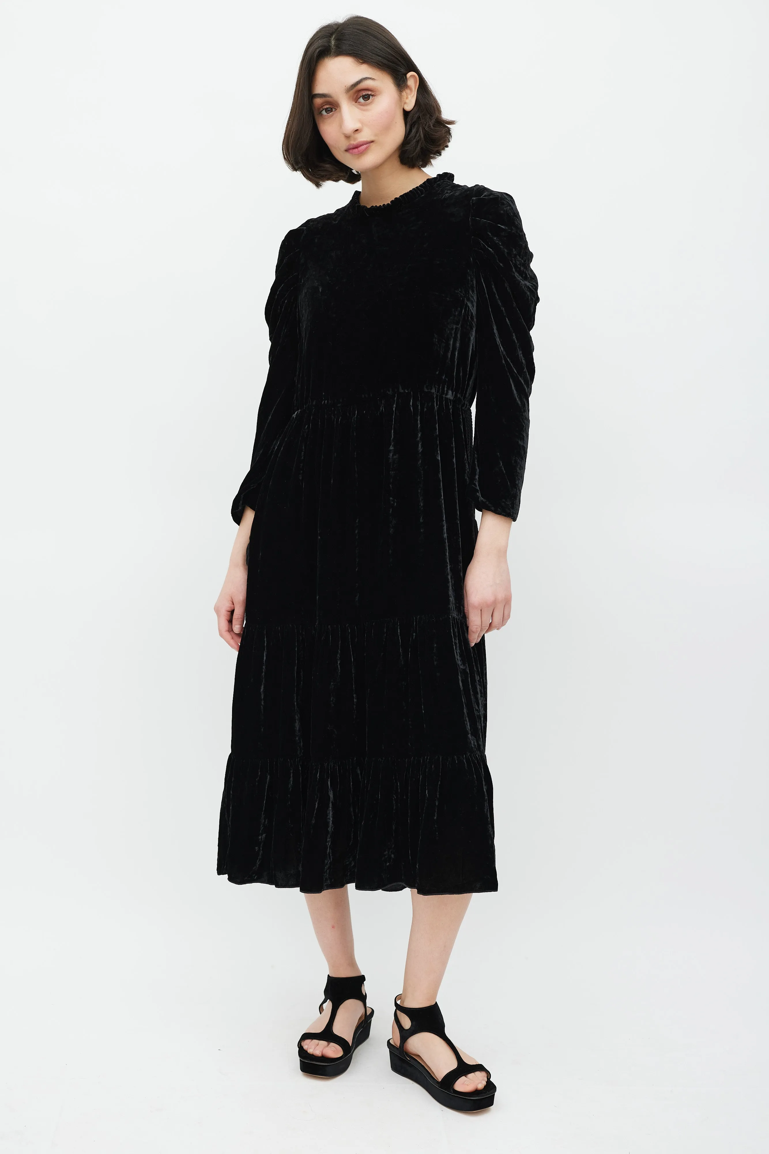 Black Velvet Puff Sleeve Dress