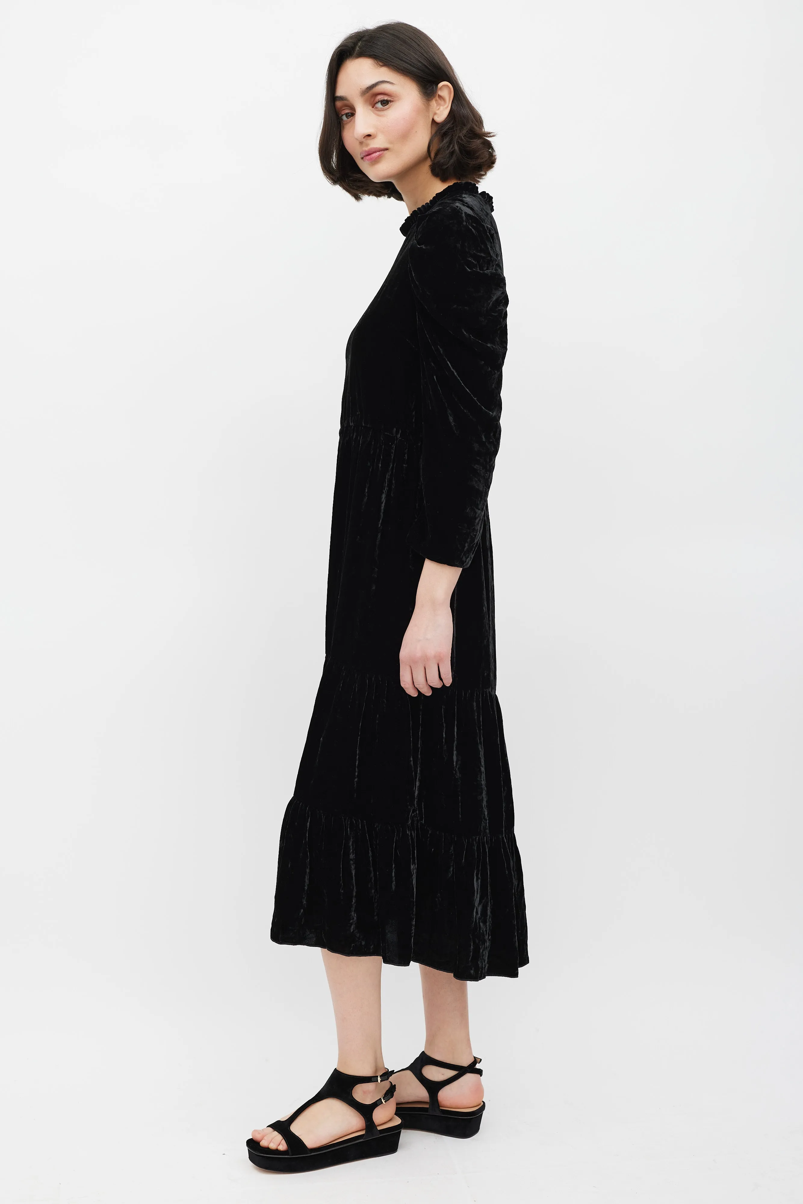 Black Velvet Puff Sleeve Dress