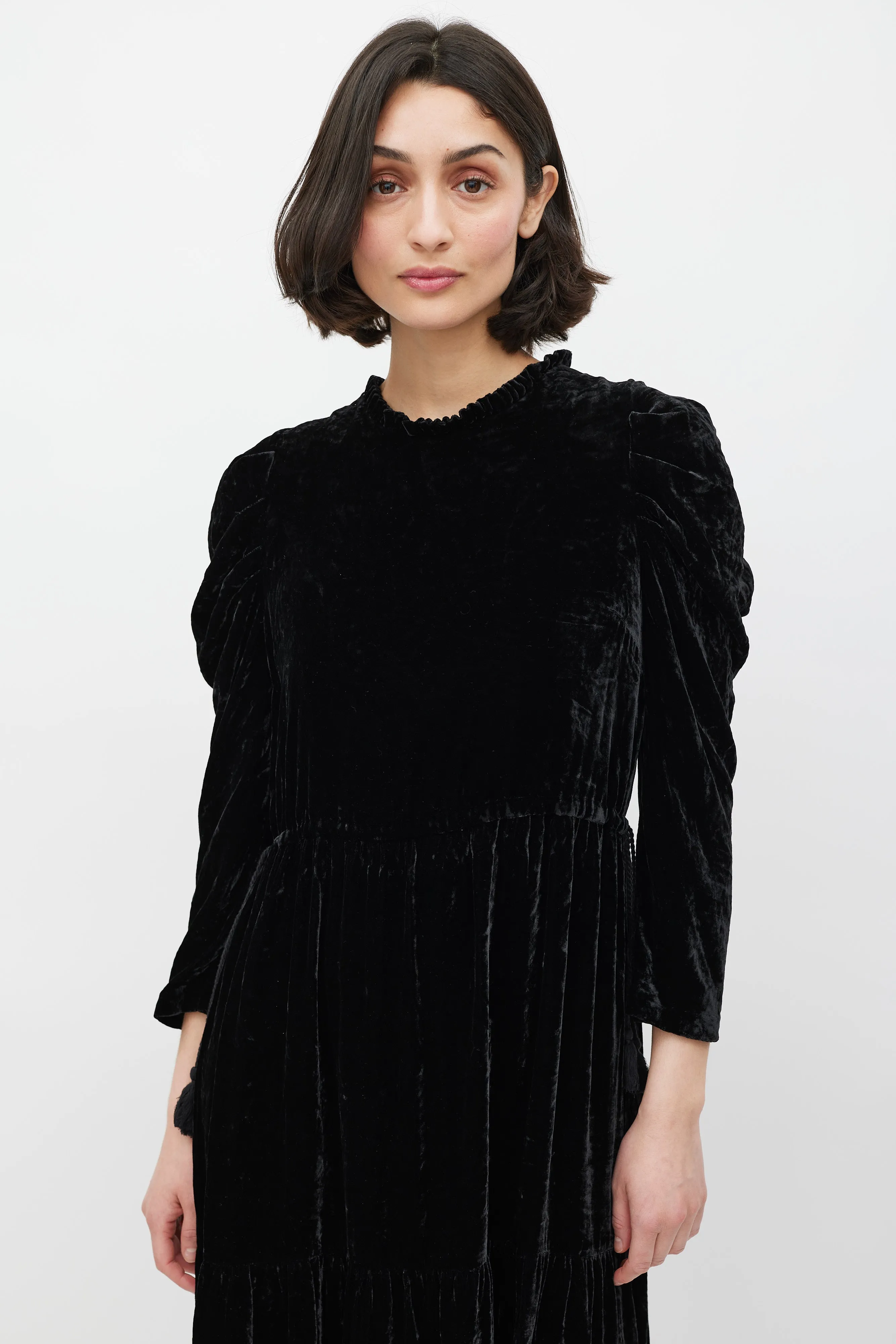 Black Velvet Puff Sleeve Dress