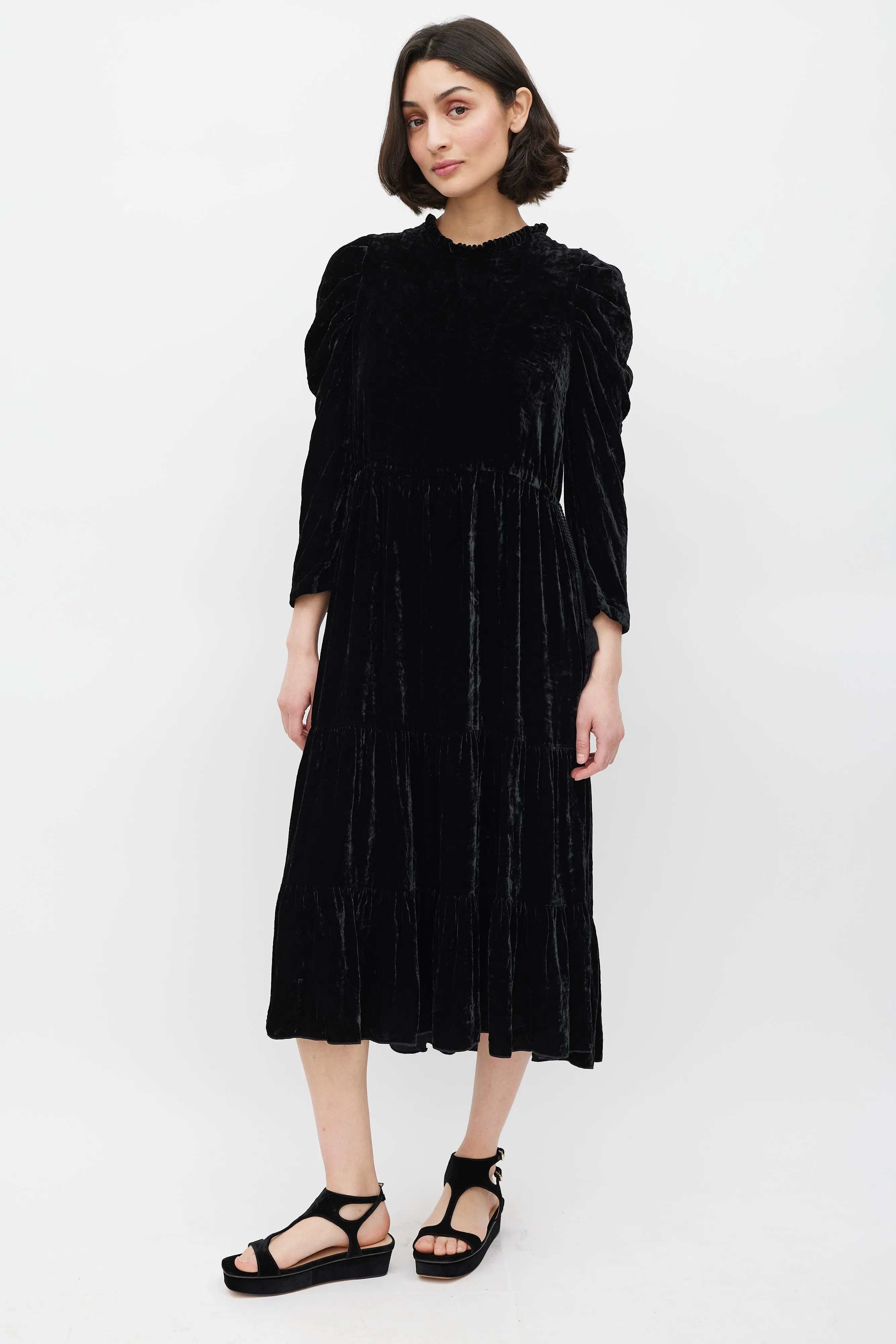 Black Velvet Puff Sleeve Dress