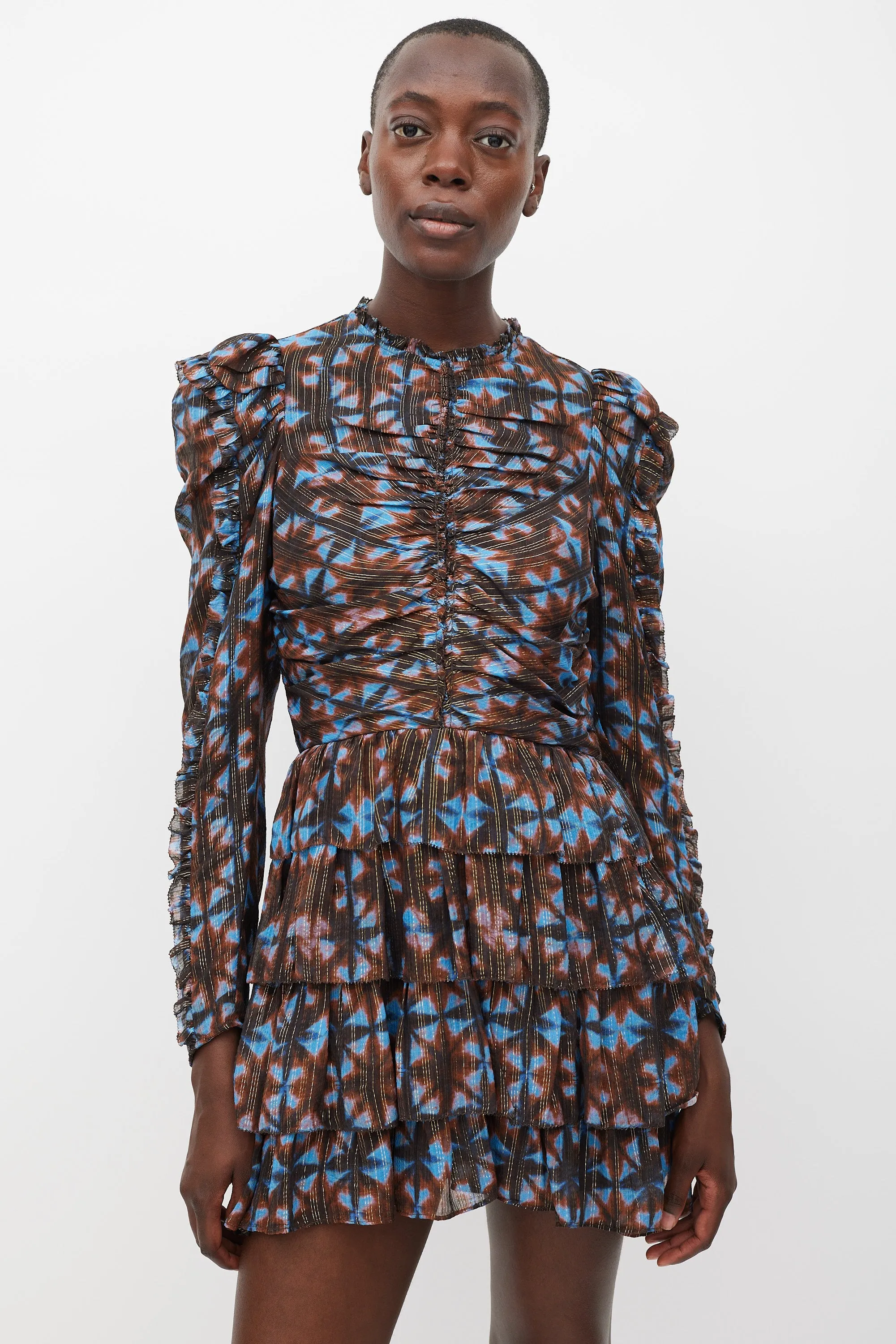 Blue & Brown Silk Printed Siya Dress