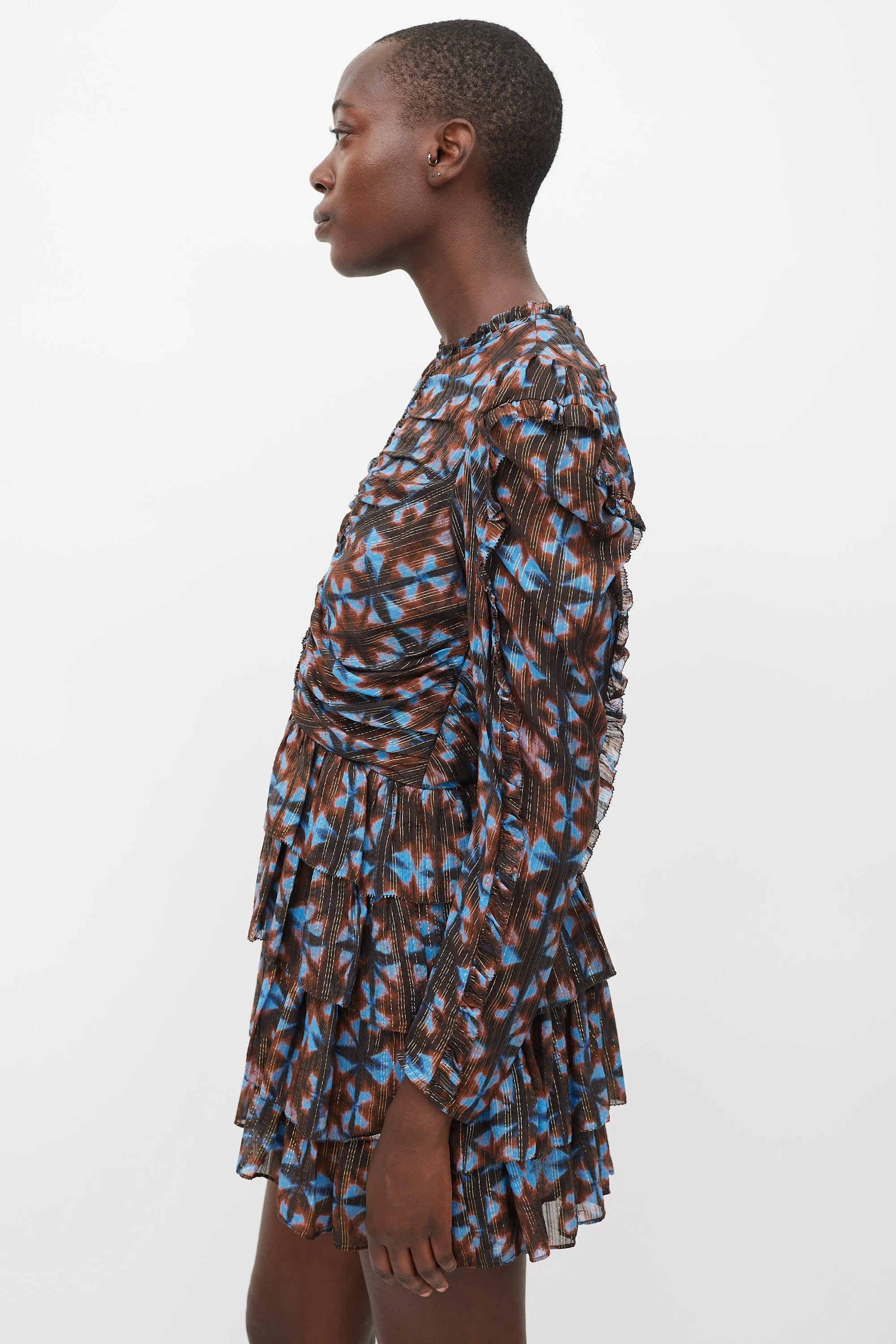 Blue & Brown Silk Printed Siya Dress
