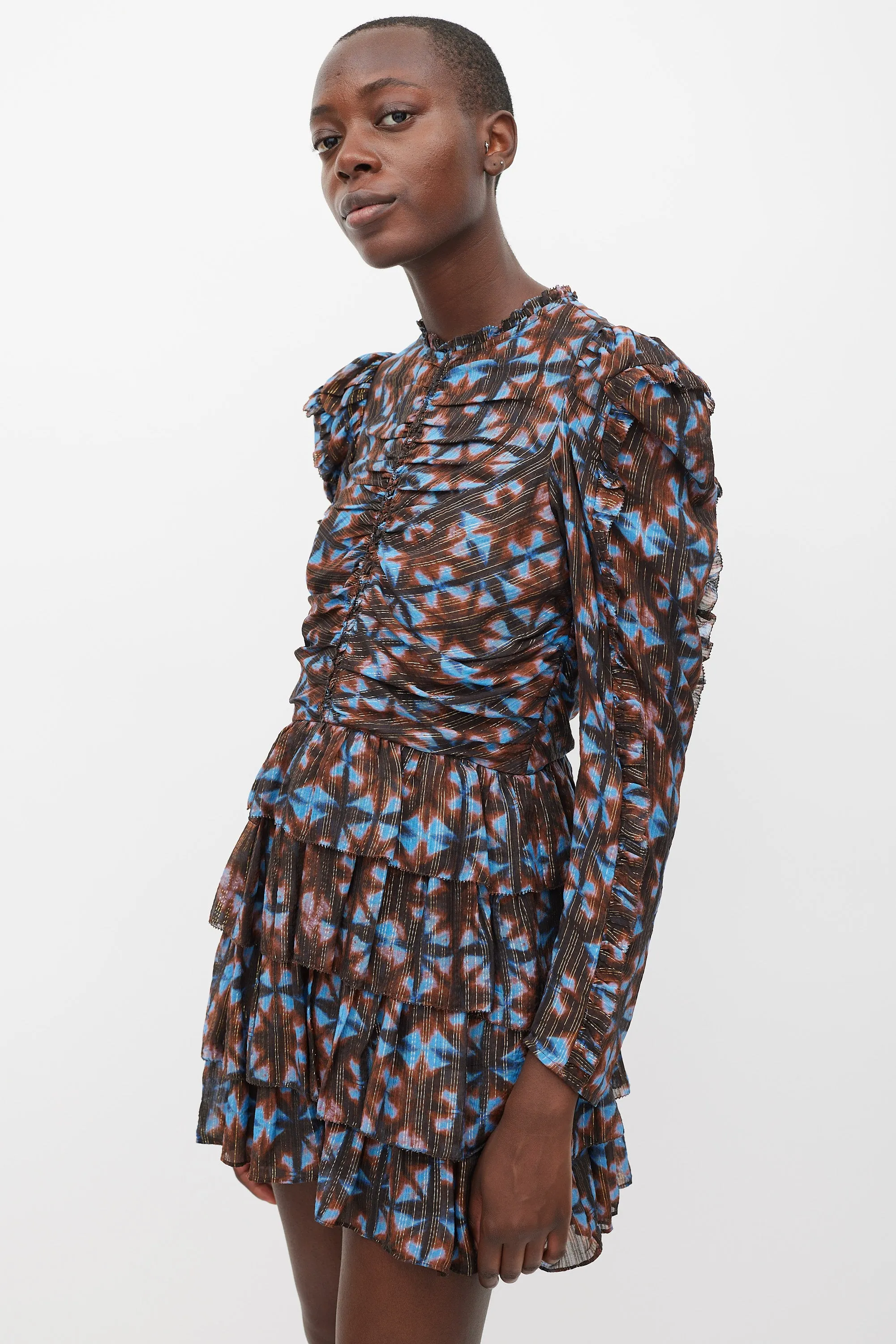 Blue & Brown Silk Printed Siya Dress