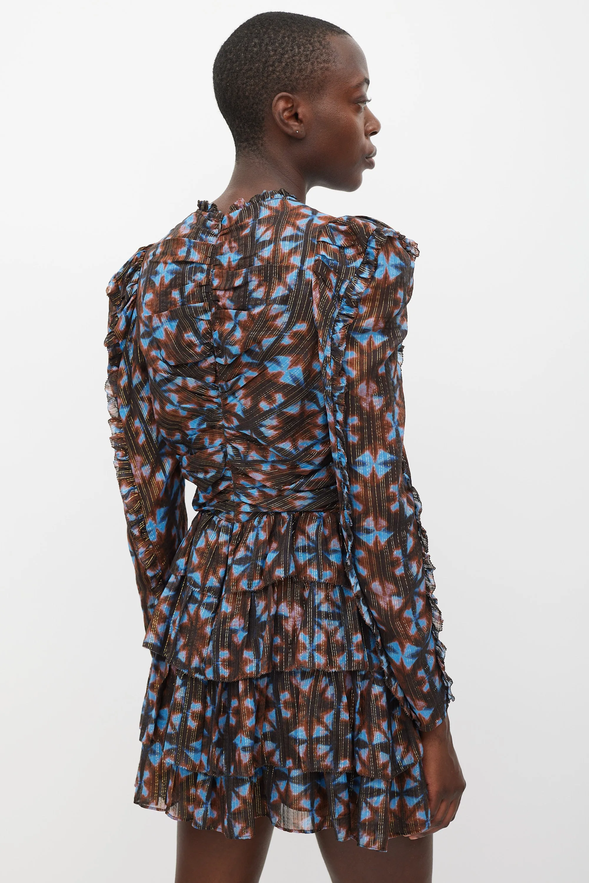 Blue & Brown Silk Printed Siya Dress