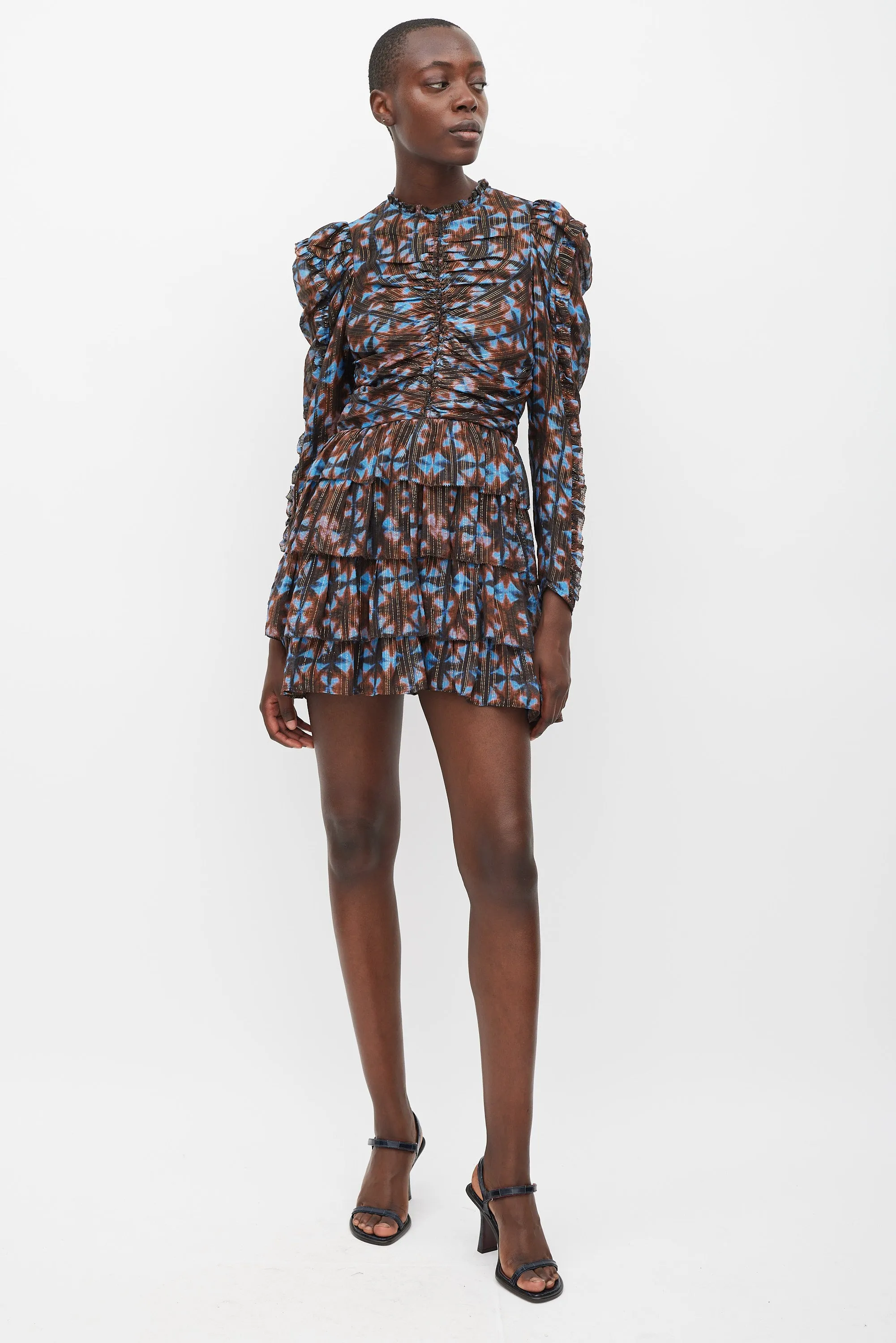 Blue & Brown Silk Printed Siya Dress