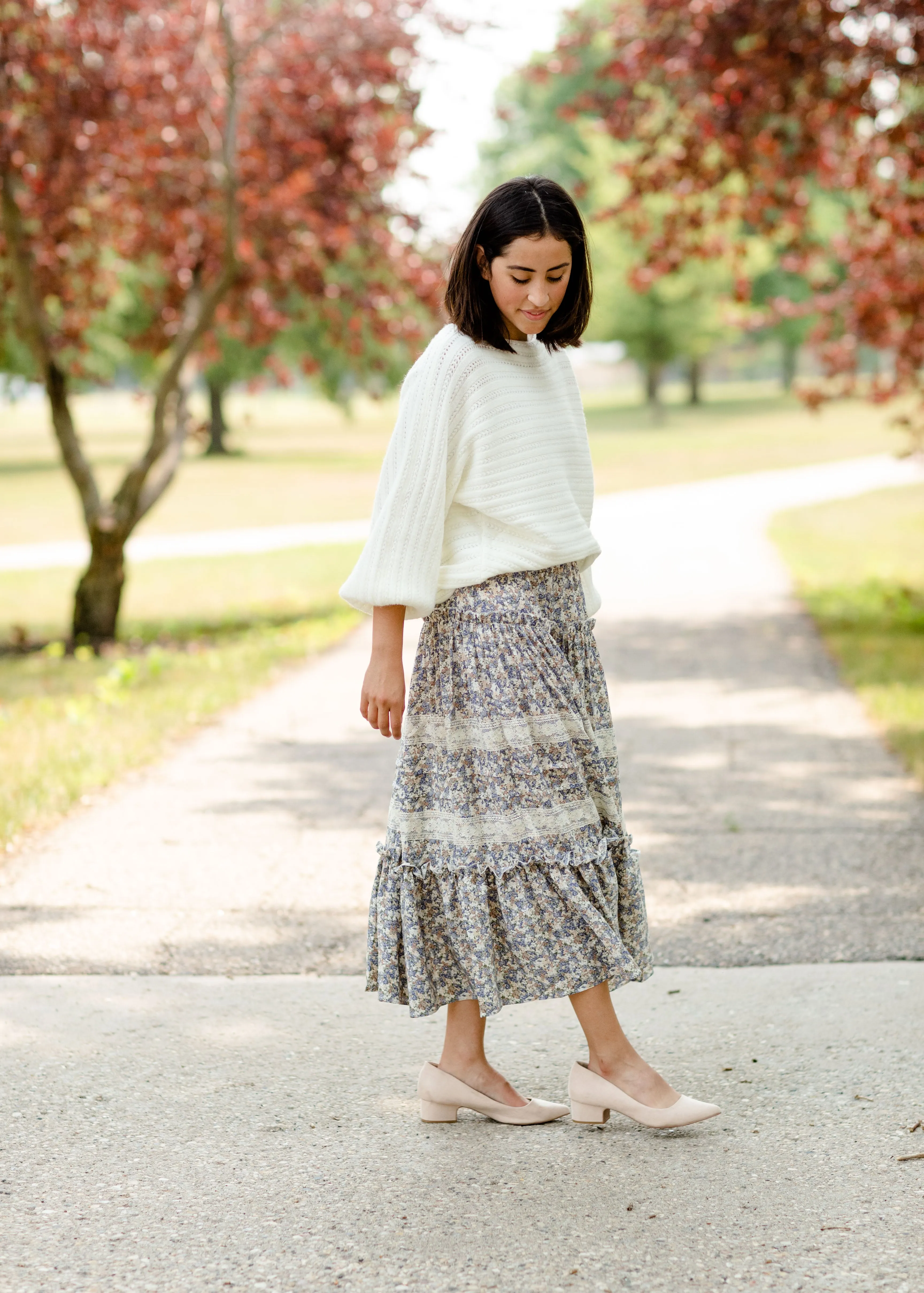Blue Tiered Ruffle Midi Skirt-FINAL SALE