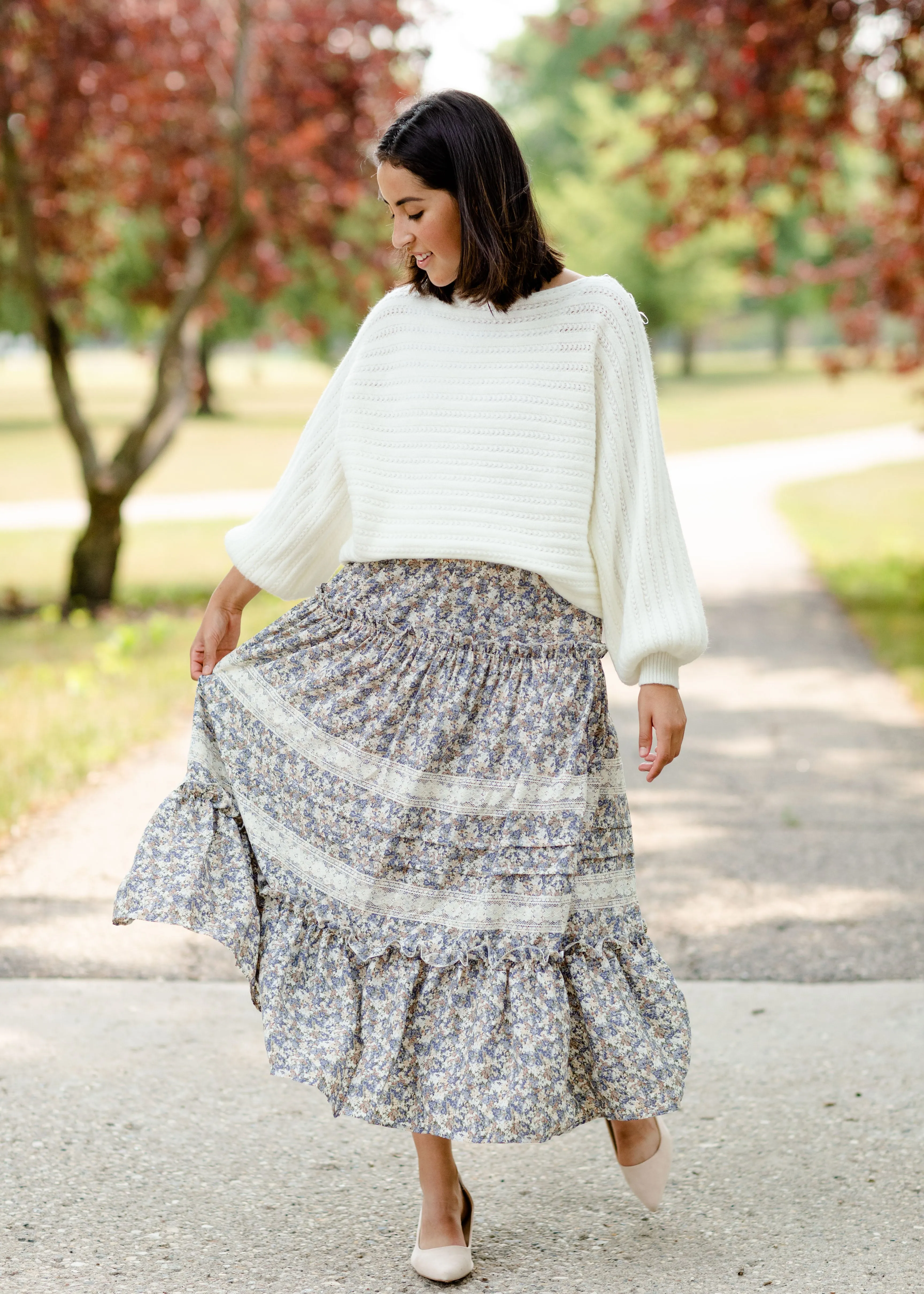 Blue Tiered Ruffle Midi Skirt-FINAL SALE