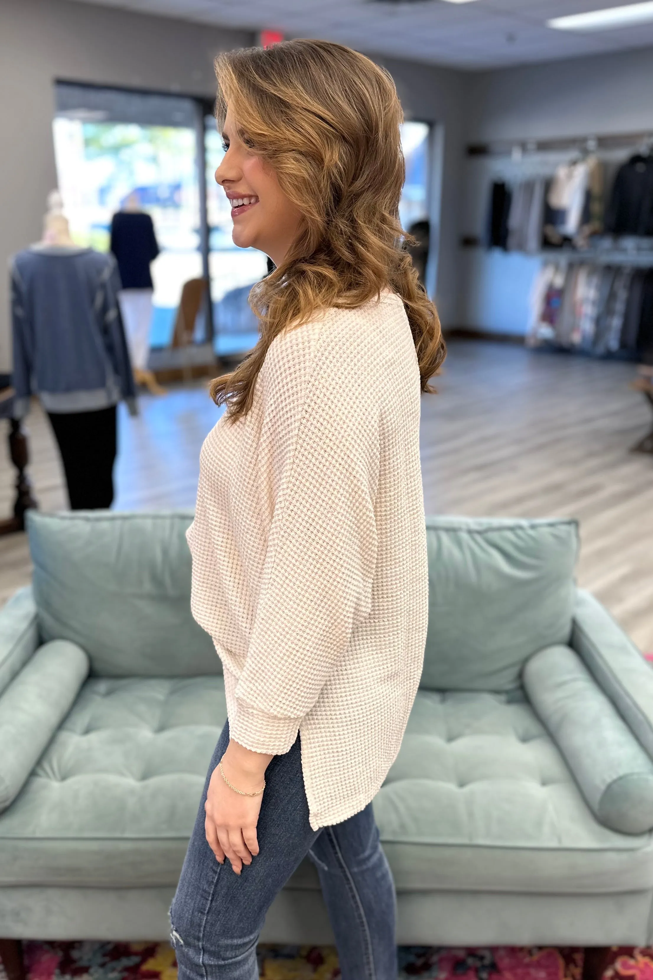 CALI Ivory Waffle Knit Oversized Top