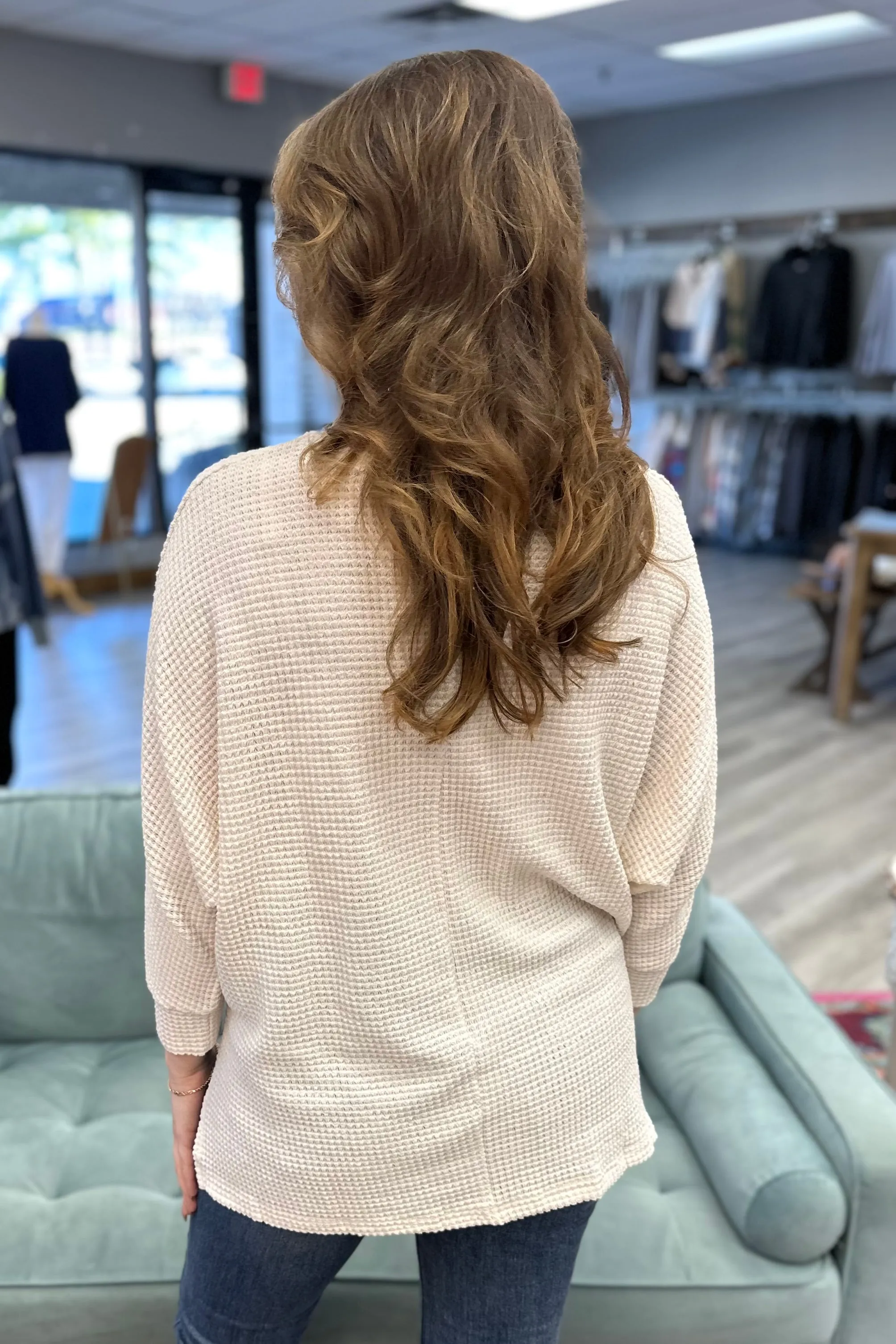 CALI Ivory Waffle Knit Oversized Top
