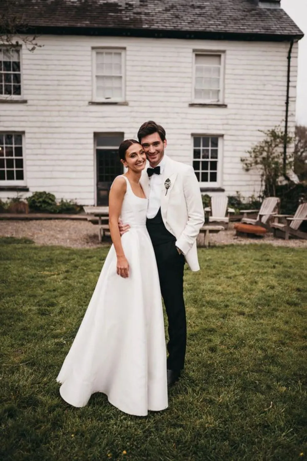Charming A Line Square Neck White Long Wedding Dress with Button UP